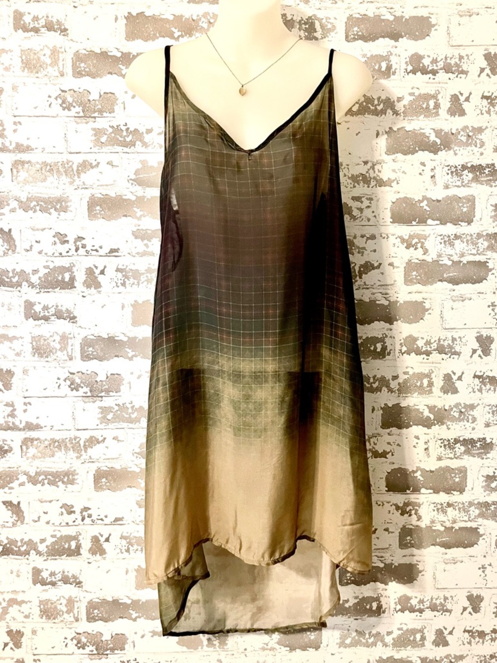 NWT Language Ombre Slip Dress Sheer Silk Blend Hi Low Boho Minimalist S